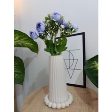 Iskandinav Tarzı Uzun Çizgili Alçı Vazo Dekoratif Bej 18CM Bubble Tabak 18CM