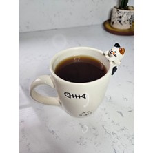 Soli Seramik Seramik El Yapımı Kedi Figürlü Kupa, Balık Desenli, Minimalist, Benzersiz Tasarım, Özel Hediyelik Mug Özel Tasarım