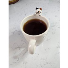 Soli Seramik Seramik El Yapımı Kedi Figürlü Kupa, Balık Desenli, Minimalist, Benzersiz Tasarım, Özel Hediyelik Mug Özel Tasarım