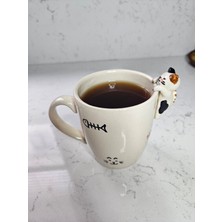 Soli Seramik Seramik El Yapımı Kedi Figürlü Kupa, Balık Desenli, Minimalist, Benzersiz Tasarım, Özel Hediyelik Mug Özel Tasarım