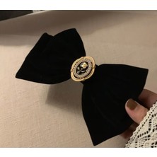 Vintage Kore-Asya Saç Moda Esintili Ortası Gül Detaylı Zarif Kadife Saç Kurdalesi Saç Fiyongu