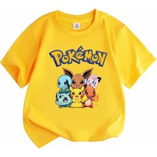 Kids Face Özel Tasarım Bisiklet Yaka Pokemon Baskılı Ter Tutmayan Trend Erkek Çocuk T-Shırt