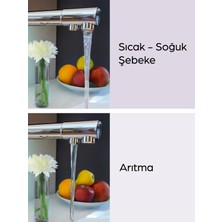 Su Arıtma Çıkışlı Lüks Mutfak Bataryası 3 Yollu Pirinç Gövde-Bakır Borulu-Krom eviye Musluğu