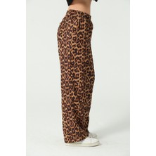 Leopar Desenli Beli Lastikli Pantolon