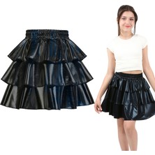 Kız Çocuk Beli Lastikli Metalik Parlak Işıltılı 3 Katlı Fırfırlı Etek