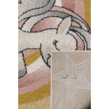 Kids Unicorn Desenli Pembe Çocuk Odası Halısı Antialerjik Tozumaz Bebek Odası Halısı Kds-06