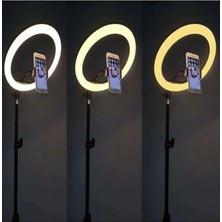 Ring Light 14 Inç Tiktok Youtuber Çekim Tripod Işıklı Telefon Tutucu Makyaj Işığı +2.1 mt Tripod