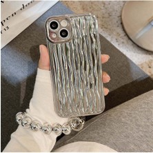 Iphone 14 Metalik Gümüş Silikon Charmlı Telefon Kılıfı