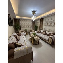 Tekstilsa Yeni Moda Lüks Kadife Süngerli Koltuk Çekyat Örtüsü (12 Parça Takım 3,3,1,1) Açık Gri Rengi