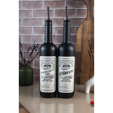 TheBRo 750ML Retro Black Edition Mat Siyah Paslanmaz Başlıklı Zeytinyağı Şişesi ve Ayçiçek Yağı Şişesi