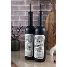 TheBRo 750ML Retro Black Edition Mat Siyah Paslanmaz Başlıklı Zeytinyağı Şişesi ve Ayçiçek Yağı Şişesi