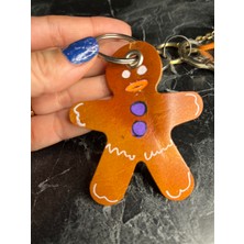 Pinkylola Design-Gingerman Serisi Neon Düğmeli Taba Hakiki Deri Anahtarlık,bag Charm