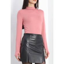Yarım Balıkçı Uzun Kolu Parmak Geçmeli Bluz Pembe - 21756.200.