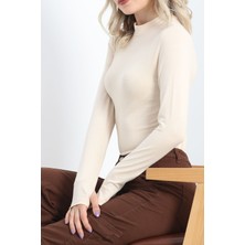 Yarım Balıkçı Uzun Kolu Parmak Geçmeli Bluz Bej - 21756.200.