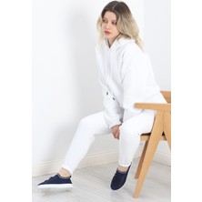 Kapşonlu Crop Eşofman Takımı Ekru - 20965.1878.