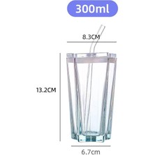 First Beş Köşeli Yıldız Cam Renkli Gradyan Bardak, Yüksek Görünümlü Pipetli Bardak (Ikili Paket) (Yurt Dışından)