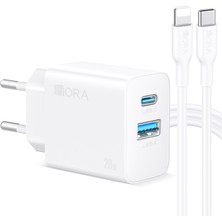 1hora GAR163 20W Dual U+C Şarj Aleti ve Lightning Kablo Seti - Apple iPhone ve Android Uyumlu Hızlı Şarj Cihazı - Beyaz