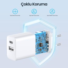 1hora GAR163 20W Dual U+C Şarj Aleti ve Lightning Kablo Seti - Apple iPhone ve Android Uyumlu Hızlı Şarj Cihazı - Beyaz