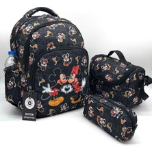 Bevitton Ilk Okul Çantası 3'lü Seti Kız Çocuğu Ilkokul Çantası Karakter Desenli Takım Mik Siyah