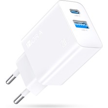 1hora GAR161 20W Dual U+C Şarj Aleti - Usb-C ve Usb-A Çift Çıkış - Hızlı Şarj Cihazı - Kompakt ve Taşınabilir Tasarım - Siyah