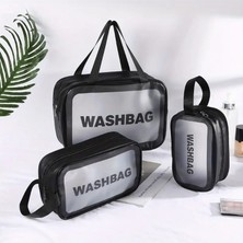 WASHBAG Seyahat Makyaj Çantası Washbag Taşınabilir Pvc Su Geçirmez 3'lü Çanta Seti Siyah