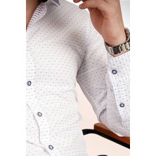 Etikmen Mavi Noktalı Beyaz Erkek Gömlek