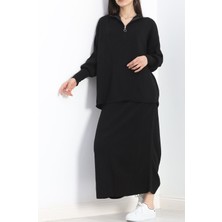 Fermuarlı Etekli Triko Takım Siyah - 16646.1612.