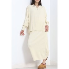 Fermuarlı Etekli Triko Takım Bej - 16646.1612.