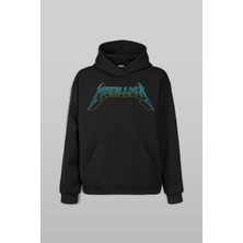 Unisex Siyah Metallica Baskılı Sweatshirt Kapüşonlu Hoodie