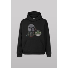 Baby Yoda Mando Figür The Mandalorian Bebek Yoda Star Wars Ön Baskılı Sweatshirt Unisex Kapüşonlu Hoodie