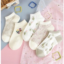 5 Çift Kadın Çiçek Desenli Kısa Çorap, Kadın Soket Çorap, Desenli Kadın Çorap, Renkli Desenli Kadın Çorap, Kız Çorabı (36-41)