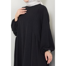 Sufle Ayrobin Tesettür Elbise -Siyah
