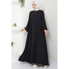 Sufle Ayrobin Tesettür Elbise -Siyah