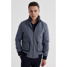 Lacivert Comfort Fit Kürklü Yaka Yünlü Mont
