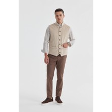 Bej Hakim Yaka Çift Taraflı Slim Fit Yelek