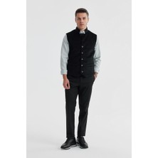 Siyah Hakim Yaka Çift Taraflı Slim Fit Yelek