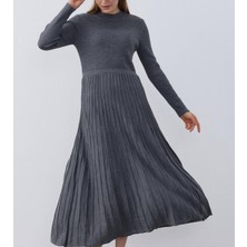 Vaniza Standart Beden Çizgili Uzun Kollu Elbise