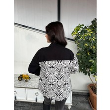 Kübra tekstil Kadın Desenli Çıtçıt Detaylı Cepli Şık Oduncu Gömlek/ceket