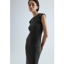 Kadın Gri Renk Kısa Kol Basic Elbise