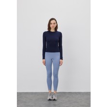 Kadın Uzun Kollu Bisiklet Yaka Lacivert T-Shirt