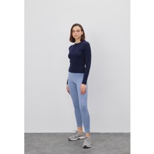 Kadın Uzun Kollu Bisiklet Yaka Lacivert T-Shirt
