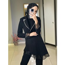 CLİO YAKASI TAŞLI ORGANZELİ CEKET PANTOLON TAKIM