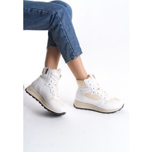 Misref Beyaz Krem Spor Ayakkabı Günlük Hafif Fermuarlı Bot