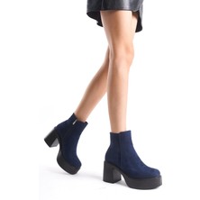 Hancez Lacivert Süet Kalın Platform Topuklu Kadın Bot