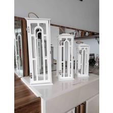 Cnr Prowood 3'lü Ahşap Fener Mumluk Model-2 (Beyaz)