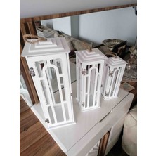 Cnr Prowood 3'lü Ahşap Fener Mumluk Model-2 (Beyaz)