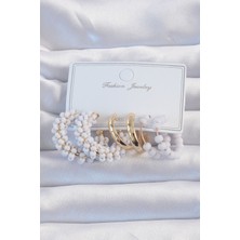 Sinerji Shop Gold Renk Lila Boncuklu Halka Küpe Seti - TJ-BKP9192