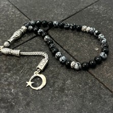 Sertifikalı Karlı Obsidyen  6mm 33LÜK Doğal Taş Tesbih