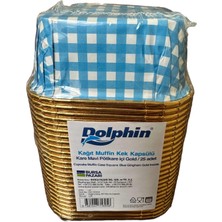 Dolphin Muffin Kare Kağıt Mavi Puantiyeli Altın Cupcake Kek Kalıbı Kapsülü Kabı - 25 Adetlik 1 Paket