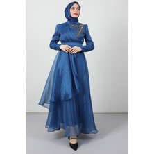 Giza Store Taşlı Organze Abiye Indigo